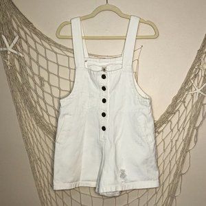 H N Y G Womens White Denim Shortalls Distressed S